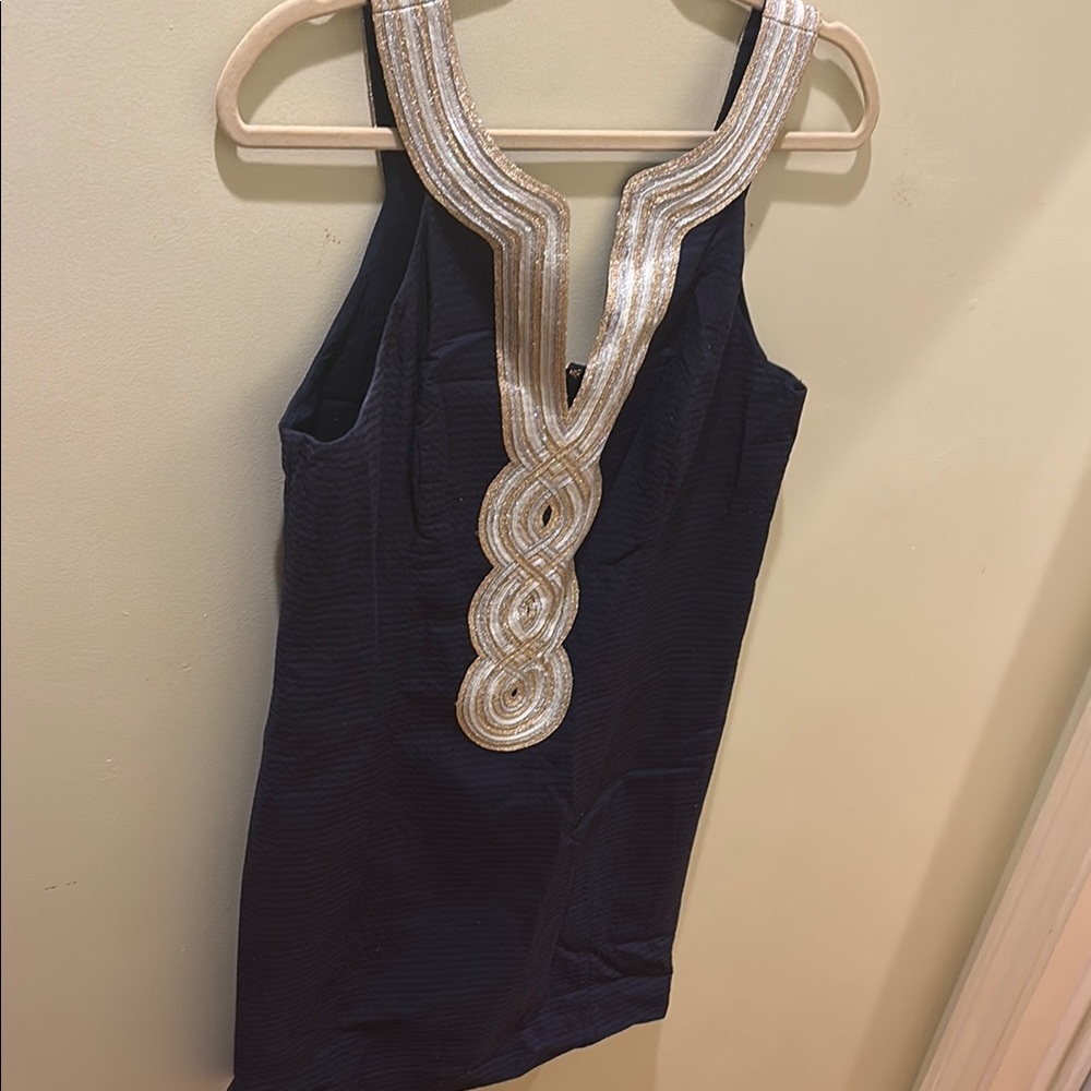 Elegant Navy Sleeveless Top with Silver Detailing